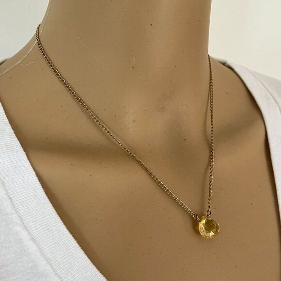 Citrine Necklace Yellow Quartz Puffy Drop 18in Gold Tone Cable Chain - Picture 4 of 16